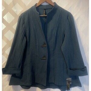 NWT IC by CONNIE K Teal Thermal Texture Awl Buttons Jacket XL Art to Wear USA
